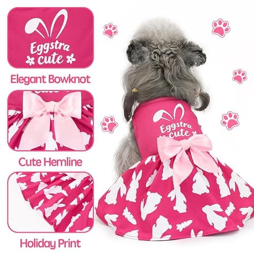 XPUDAC 4 Pack Mother's Day Dog Dress with Bowknot Cute Dog Clothes Puppy Skirt Bunny Egg Mommy Floral Holiday Pet Outfit for Girls, L thumbnail 5
