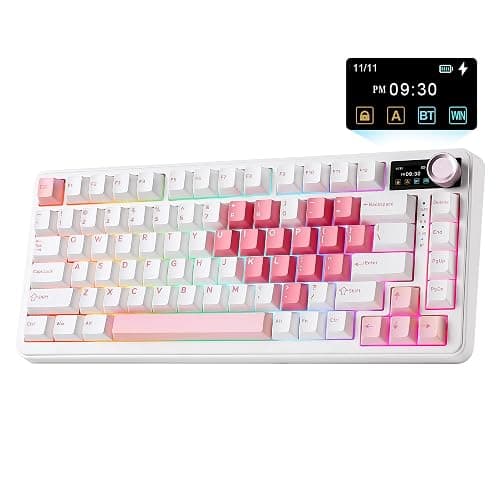 YUNZII B75 PRO MAX QMK/VIA Wireless Mechanical Keyboard,75% Layout with Screen and Knob,Custom Hot Swap Gasket,Creamy Pre-lubed Switches,Bluetooth/Type-C/2.4G for Win/Mac (White Heart,Candy Switch) - Image 1