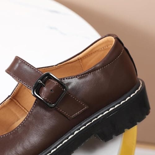 XMM Mary Jane Shoes Women Oxford Shoes Leather Round Toe Flats Non-Slip Ankle Buckle Strap Comfort Casual Dressy Cosplay Party School Work Shoes thumbnail 5