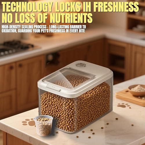 Xexevtk Dog Food Storage Container,2025 High-Capacity Pet Food Container Airtight with Cup,Durable Design for Dog/Cat/Bird Food Storage, Keep Dry Food Fresh (Transparent, 30 Pounds) thumbnail 3