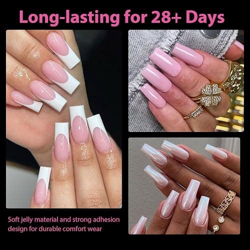 UNA GELLA Square Fake Nails, 504pcs Gel Nail Tips Clear Press on Nails Pre-shape for Full Cover Square Nails French False Nails For Nail Extension Nail Art Home DIY 12 Sizes False Gelly Tips thumbnail 2