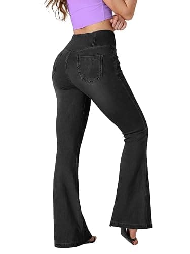 BlueRose Flare Jean Leggings for Women,Bell Bottom Jeans for Women Knit Crossover High Waisted Bootcut Jean thumbnail 2