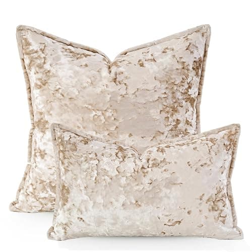 HERAYLI Premium Series, Crushed Velvet Throw Pillow Covers, Luxury Thick Cushion Cases for Home Decor, Cream White, 20x20 Inch, Covers Only - Cream White - 20" x 20" (Pack of 1) thumbnail 3