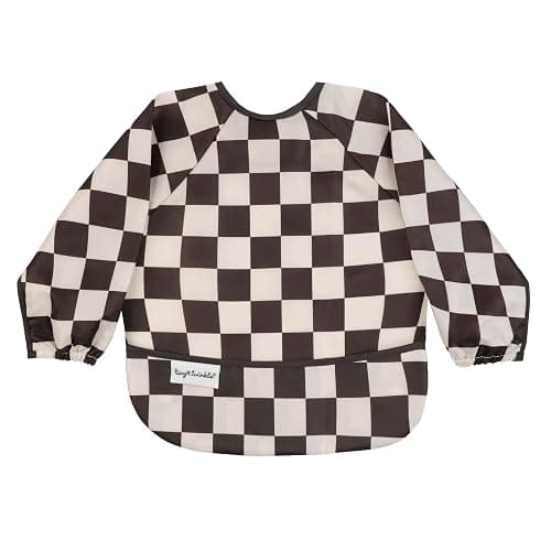 Tiny Twinkle Long Sleeve Bib for Babies & Toddlers | Waterproof Smock Bib for Eating | Machine Washable & Mess-Proof Feeding Essentials | Newborn Shower Gift (Checkers Black, 6–24M) - Image 1