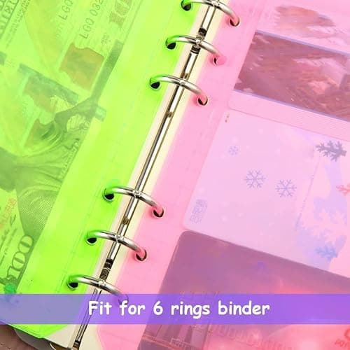 Zonon 12 Pcs A6 Binder Zipper Folders Pockets 6 Holes Budget Binder with Cash Envelopes PVC Loose Leaf Bag Waterproof Pouch Document Filing Bags(A6,Pink, Blue, Orange, Green, Yellow, Purple) thumbnail 5