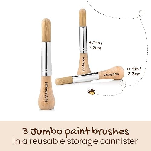 Honeysticks My First Paint Brush Set - 3 Pack: Ideal for Babies and Toddlers. Jumbo Brushes with Chubby Wood Handles for Easy Grip, Vegan. Includes Handy Storage Container thumbnail 2