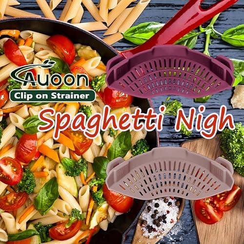 AUOON Clip on Strainer for Pots and Pans - Silicone Food Strainer for Draining Pasta, Spaghetti, Noodles, Fruits, Vegetables, Grease, Ground Beef (Almond Rose) thumbnail 4