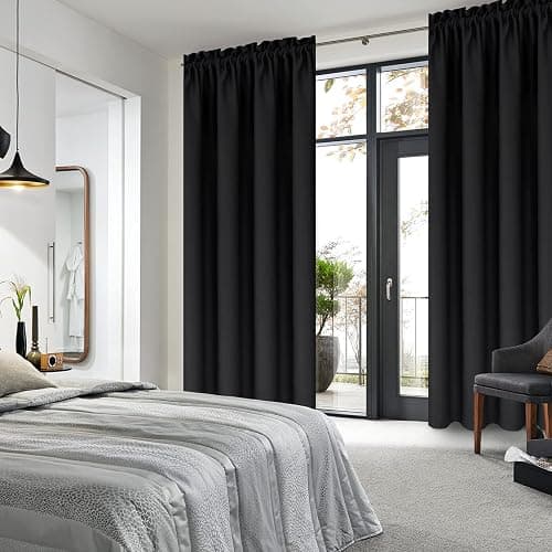 DWCN Blackout Curtains for Bedroom - Thermal Insulated Privacy Energy Saving Rod Pocket Drapes for Living Room, W 38 x L 63 Inch, Black, Set of 2 thumbnail 3