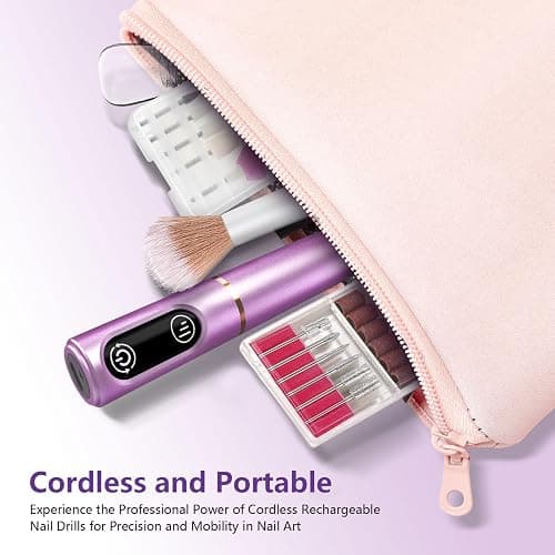 TUOBEO Cordless Nail Drill Electric Nail File Kit Rechargeable Professional Efile Nail Set, Portable Acrylic Gel Nail Polish Remover Machine Pedicure Manicure Tool, 11 Bits 56 Sanding Bands Salon Home - Purple thumbnail 7
