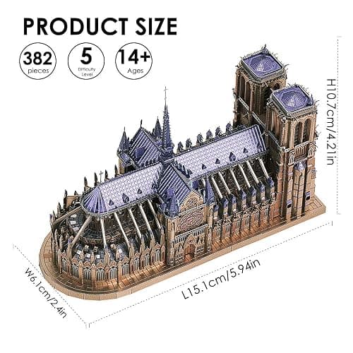 Piececool 3D Metal Puzzles for Adults and Teens, Notre Dame De Paris Church Metal Model Kit, Challenge French Cathedral Brain Teaser Architecture Building Blocks Puzzle, 382 Pcs thumbnail 2
