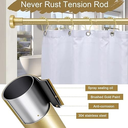 YNL Gold Shower Curtain Rod 32-64 Inch(2.7-5.33ft), Non-Slip, Never Rust, Stainless Steel No Drill Spring Tension Shower Rod, Adjustable Curtain Rod for Small Window Doorway Closet - Gold - 32-64Inch thumbnail 5