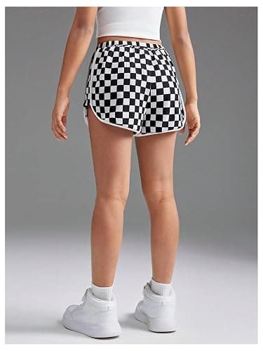 Floerns Girl's Plaid Print Track Shorts High Waisted Straight Leg Casual Shorts thumbnail 3