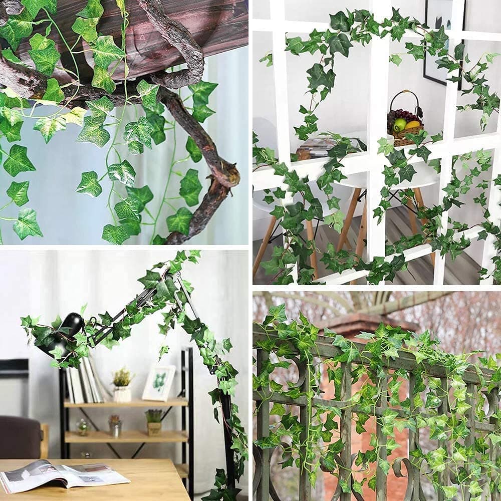 12 Strands /24M Artificial Ivy Leaf Plants Vine Hanging Garland Fake Foliage Flowers Home Kitchen Garden Office Wedding Wall Decor, Green (12PCS-79Feet/24M) thumbnail 7