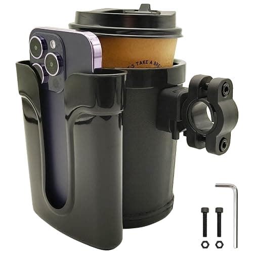 RYANGO Bike Cup Holder with Phone Keys Holder, Handlebar Water Bottle Cage for E-Bike, Scooter, Stroller, Wheelchair - Image 1