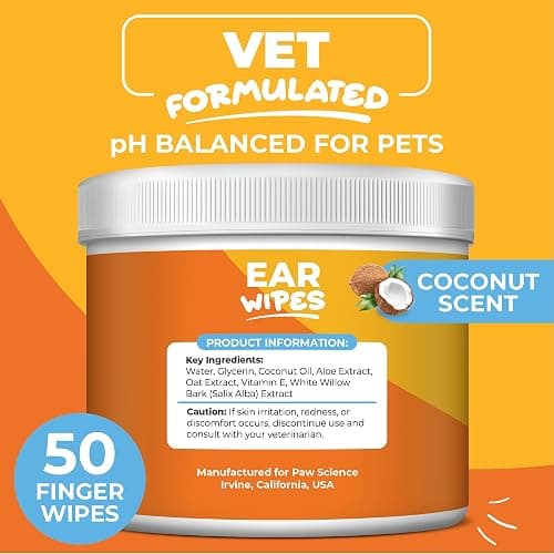 Paw Science Dog Ear Cleaner Wipes – Finger Wipes for Dogs & Cats – Cleaning, Soothing, & Deodorizing Itchy Ears – Pet Ear Relief Solution (Coconut) thumbnail 4