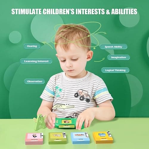 Talking Flash Cards for Toddler Toys for 2 3 4 5 6 Year Old Baby Boys Preschool Learning Resources Sensory Toys for Autism Educational Montessori Toy with 224 Words Interactive Gifts For Kids Age 2-6 - British-Green thumbnail 3