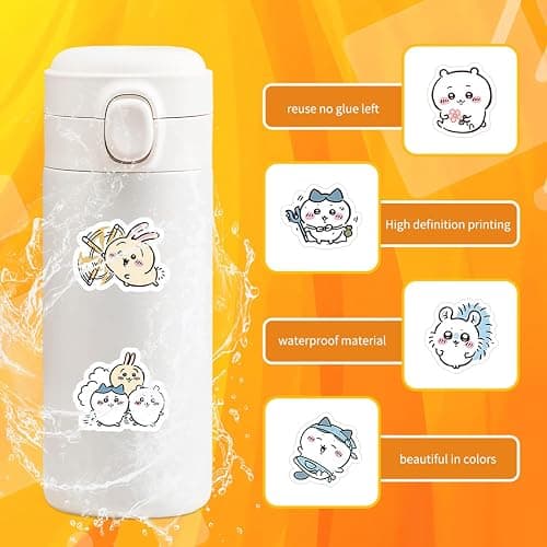 50Pcs Kawaii Chiikawa Sticker for Kids, Cute Cartoon Waterproof Vinyl Stickers for Adult Teen Girl Student Water Bottle, Laptop, Phone, Computer, Guitar, Notebook, Skateboard, Travel Case, Scrapbook thumbnail 3