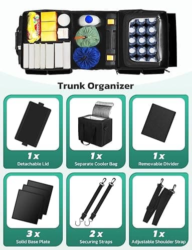 Oasser Trunk Organizer with Cooler Bag, Large Collapsible Car Trunk Organizer for SUV with Multi Compartments, Car Storage Grocery with Lid (Extra Large, Black&Grey) thumbnail 10