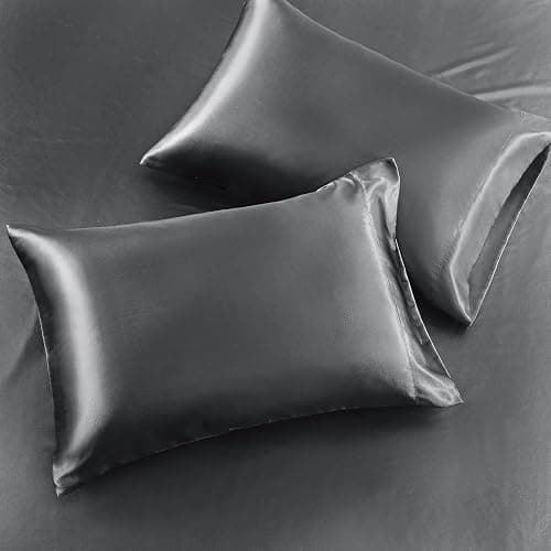 SiinvdaBZX 3-Piece Set Satin Full Fitted Sheet & 2 Pillowcase, Grey | Silky Soft Fitted Bottom Sheet, Deep Pocket Sheet Design Fits 15 Inch Mattress, Wrinkle Free, Fade Resistant thumbnail 6