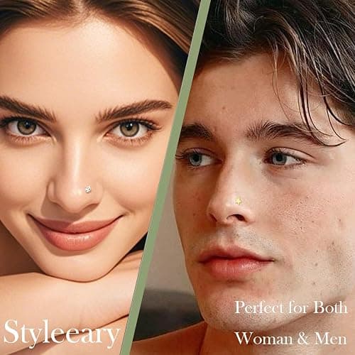 12PCS Hypoallergenic 14K Gold Plated 18G Nose Rings Studs Set for Women Men:3Pcs nose rings & 6Pcs L Shaped Nose Studs & 3Pcs Clear Nose Studs Gold/Silver 316L Surgical Stainless Steel Nose Piercing Jewelry thumbnail 4