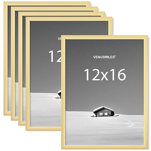Venusmiles 12x16 Picture Frame, Display 12x16 Photo Frames - High Definition Plexiglass - Vertical and Horizontal Display - Wall Hanging or Table Top Frame - Gold, 5 Pack - Image 1