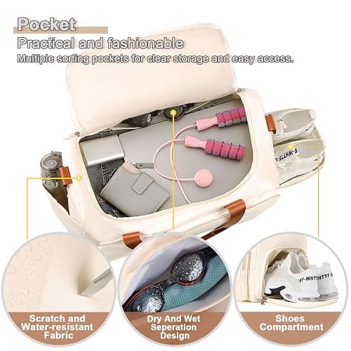 FIORETTO Women's Gym Duffle Bag with Shoes Compartment, 37L Capacity, Ideal for Travel, Gym, Sports, Duffel, Weekender thumbnail 5