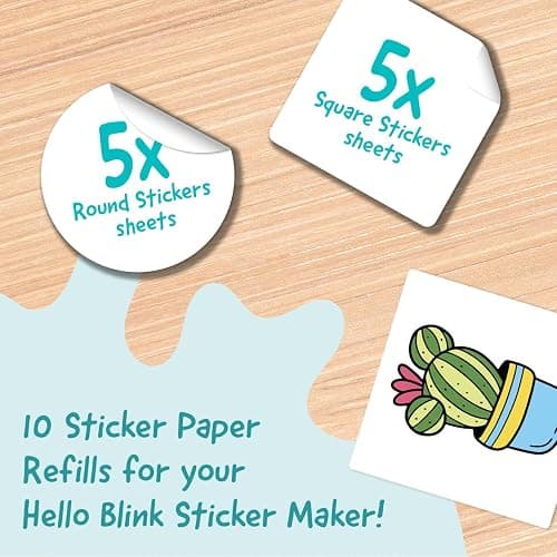 Hello Blink Sticker Maker Refill Pack – 10 Rolls: 5 Round, 5 Square – Makes 400 Custom Stickers – Compatible with Hello Blink Printer (Sold Separately) – Fun for Kids Aged 8+, DIY Craft Projects thumbnail 3