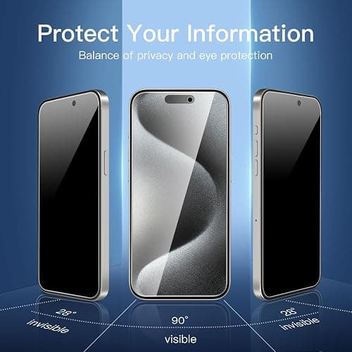 NEW'C 3 Pack Privacy Screen Protector for iPhone 15 Pro Max (6.7 inches), Anti-Spy Tempered Glass Film,Case Friendly Ultra Resistant, Balanced 28-Degree Privacy Angle-Easy installation tool included thumbnail 3