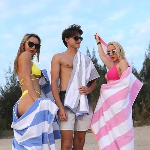 HENBAY Cotton Oversized Beach Towel - Large 70 x 35 Inch Pool Towel, Chiffon Striped Quick Dry Swimming Cabana Towel thumbnail 6