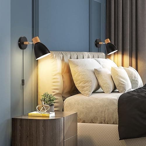 Eyooer Wall Sconces Plug in, Swing Arm Wall Lamp with Power Cord, Black Plug in Wall Lighting Fixtures Set of Two, Bedside Wall Mounted Reading Lamp with Switch, for Bedside Bedroom Hallway thumbnail 3