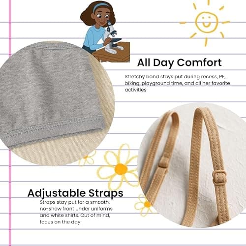 Popular Cotton Girls Training Bra - Crop Cami Training Bras for Girls with Adjustable Straps. Cotton Bra Pack. thumbnail 5