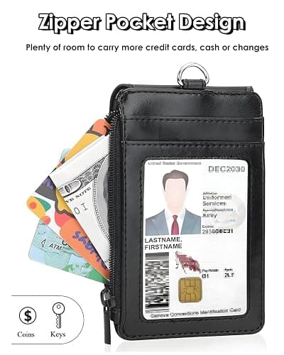 Teskyer ID Badge Holder with Lanyard, 1 Zip Pocket and 4 Card Slots, Lanyard ID Card Holder Wallet for Office School Work Badges, Cruise Ship Cards, Pass Cards - Black thumbnail 5
