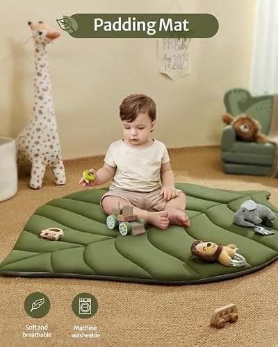 Blissful Diary Baby Play Gym & Activity Mat, Oversize Leaf Shaped Baby Play Mat w 6 Detachable Toys, Tummy Time Mat Promote Motor Skills & Sensory Development Mat, Newborn Infant Baby Essentials Gift thumbnail 6
