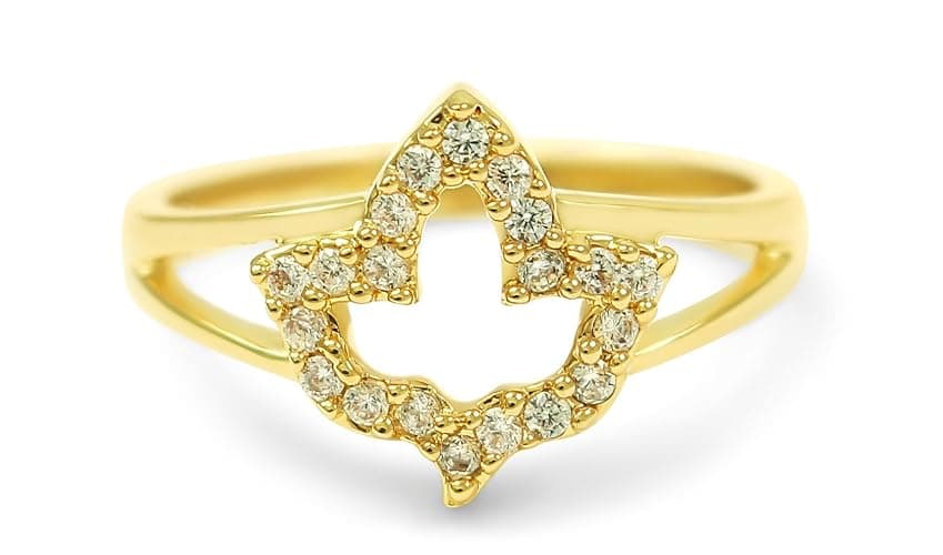 The Collegiate Standard 14k Gold Plated Ivy Leaf Ring with CZs - Image 1