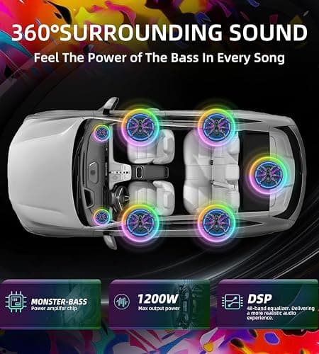 UPWINGSPIRAL 1200W 10" Car Subwoofer, Slim Under Seat Powered Subwoofer and Amp Package with RGB Light, Individual Control for Low Pass/Gain/Boost Bass, Deep Bass Perfect for Truck/SUV/Jeep/MPV thumbnail 6