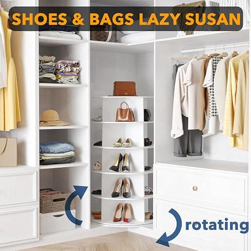 SpaceAid 5 Tier Rotating Shoe Rack Tower, Spinning Shoe Display Lazy Susan, Revolving 360 Shoe Rack Storage Round Carousel, Vertical Handbag Rotate Shoes Closet Organization (5-Tier White) thumbnail 4