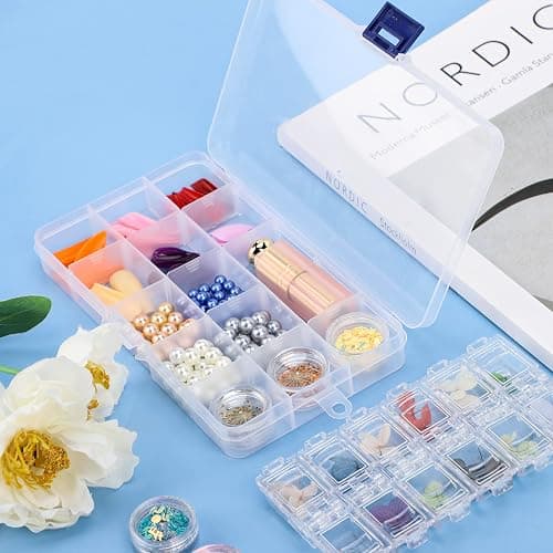 Cosics Bead Organizer Box, 2PCS 15 Compartment Craft Storage Container with Removable Divider, Plastic Empty Case for Jewelry Rhinestone Charms Crystal Press On Fake Nail, Hair Stuff Small Accessory thumbnail 7
