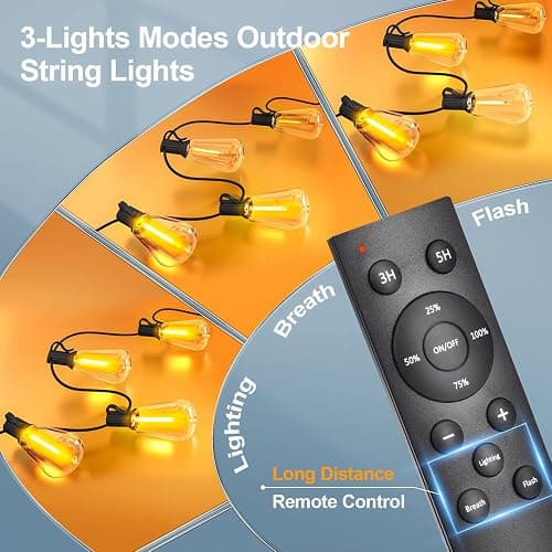 Outdoor Lights String Patio Outside - 100ft 30M LED Waterproof Light ST38 | Dimmable, Shatterproof, Hanging Lighting Edison Bulb Deck Backyard Gazebo Balcony Party Bistro Cafe Pergola Garden Yard Porch thumbnail 2