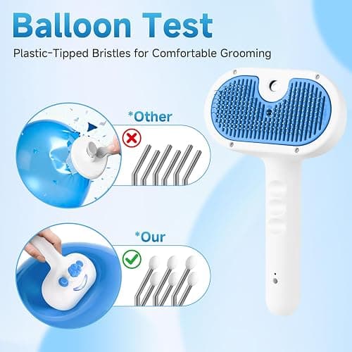 Pet Steam Brush for Dog & Cat - 3-in-1 Steam Grooming Brush for Shedding & Hair Removal - Self Cleaning Spray Comb with Mist for Long Haired Pets - Includes 1*Waterless Shampoo, Blue thumbnail 5