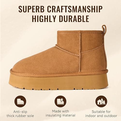 OOW Ankle Platform Boots for Women Genuine Suede Short Winter Snow Boot with Cozy Memory Foam thumbnail 4