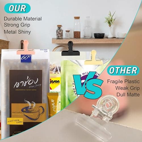 Funfery Chip Clips Bag Clips Black Stainless Steel Clip for Food Packages | Air Tight Seal Chip Bag Clip 3 Inch Strong Food Clip for Snack,Chips,Kitchen Decor,Home&Office Paper Heavy Duty Clips-8 Pack thumbnail 5