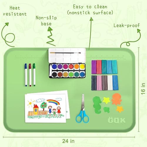 Silicone Art Mat for Crafts, 24" x 16" Painting Mat for Kids with Raised Sides to Stay Tidy, Paint Craft Mats for Clay, Resin, Slime, Jewelry-Making & Crafts Creation (Green) thumbnail 3
