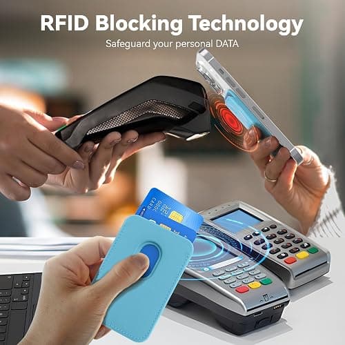 KRTALS Magnetic Wallet Cell Phone Card Holder for Phone Case with Mag-Safe, Stronger Magnetic RFID Leather Phone Wallet Stick on Series of iPhone 17/16/15/14/13/12 and Pro/Promax, Light Blue thumbnail 3