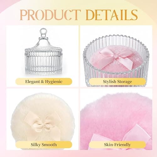 Large Body Powder Puff and Container,Jar Dusting Powder Container with Puff,Reusable Velour Face Body Glitter Wet Dry Makeup thumbnail 3