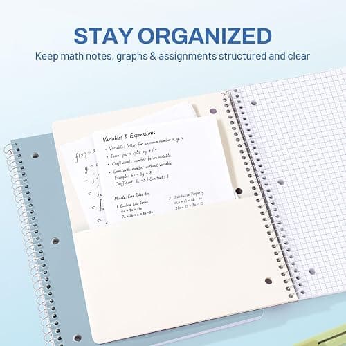 SUNEE Spiral Notebook, 1-Subject, Graph Ruled Paper, 8" x 10-1/2", 100 Sheets per Notebook, 3-Hole Punched Paper, Water Resistant Cover, Spiral Grid Notebooks for Work, Home, School, Grey Blue thumbnail 4