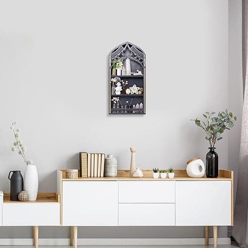 Trinket Shelf, Gothic Decor for Wall, Goth Room Decor, Crystal Display | Crystal Display Shelf, Goth Wall Decor, Vintage Decor, Wooden Gem Stone Rock Storage Holder, Goth Gifts thumbnail 8