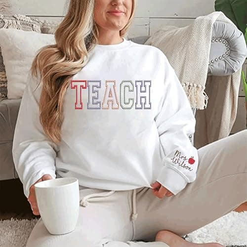Love Signal Teacher Embroidered Crewneck Sweatshirt, Teacher Shirt for Women, Back to School Teacher Appreciation Gifts 4 thumbnail 4