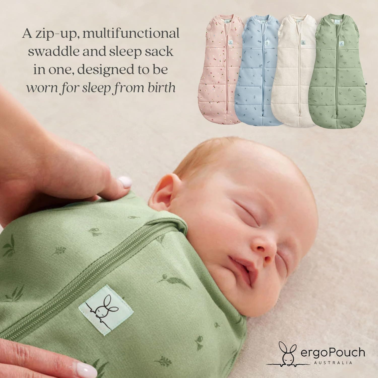 ergoPouch Cocoon Swaddle Bag – TOG Rated for Warmth, Breathable Organic Cotton Baby Swaddle, Two-Way Zip, Arms In or Out thumbnail 2