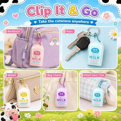 4Pack Milk Bottle Squishy Fidget Toys , Kawaii Keychain Squeeze Squishies Toys for Adults Stress Relief, Cute Sensory Aesthetic Bag Charm, Novelty Party Favors Goodie Bag Stuffers Gifts thumbnail 5