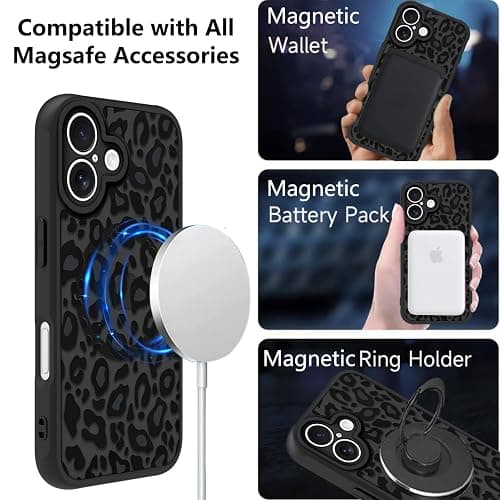 KANGHAR Case for iPhone 16 Plus Phone Case [Compatible with Magsafe] Leopard Printed Pattern Cute Cheetah Protective Magnetic Case for Girls Women Men 6.7" thumbnail 2